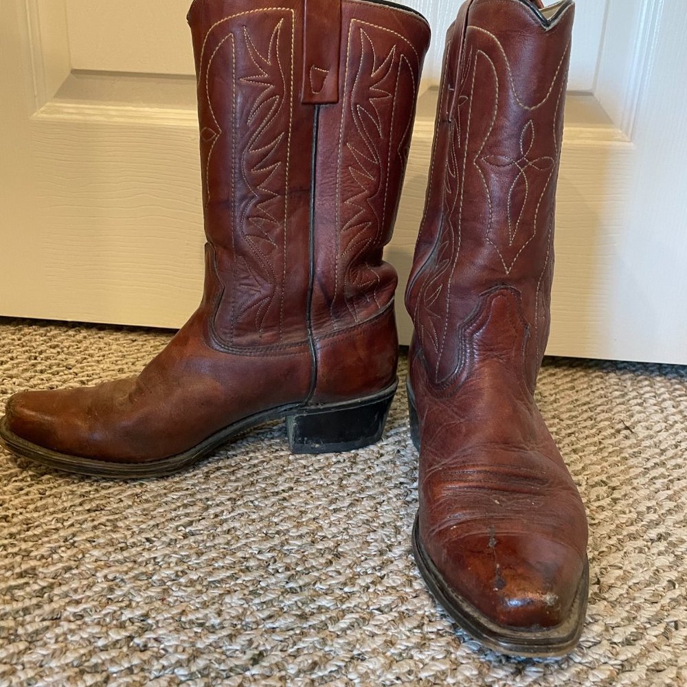Vintage Acme Cowboy Boots Red Brown Cowgirl Western Point 8.5 Oxblood Leather - Picture 3 of 7